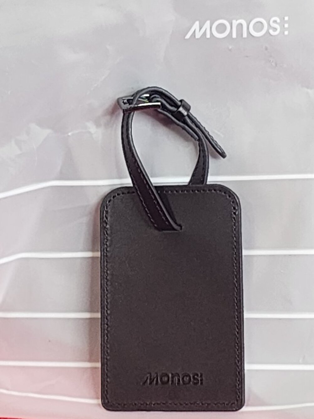 Monos Midnight Black Vegan Leather Watch Band Safety Luggage Tag w/Address Card